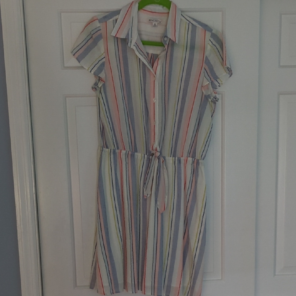 J. Crew Factory Blue and Pink Flutter Sleeve Mini Dress